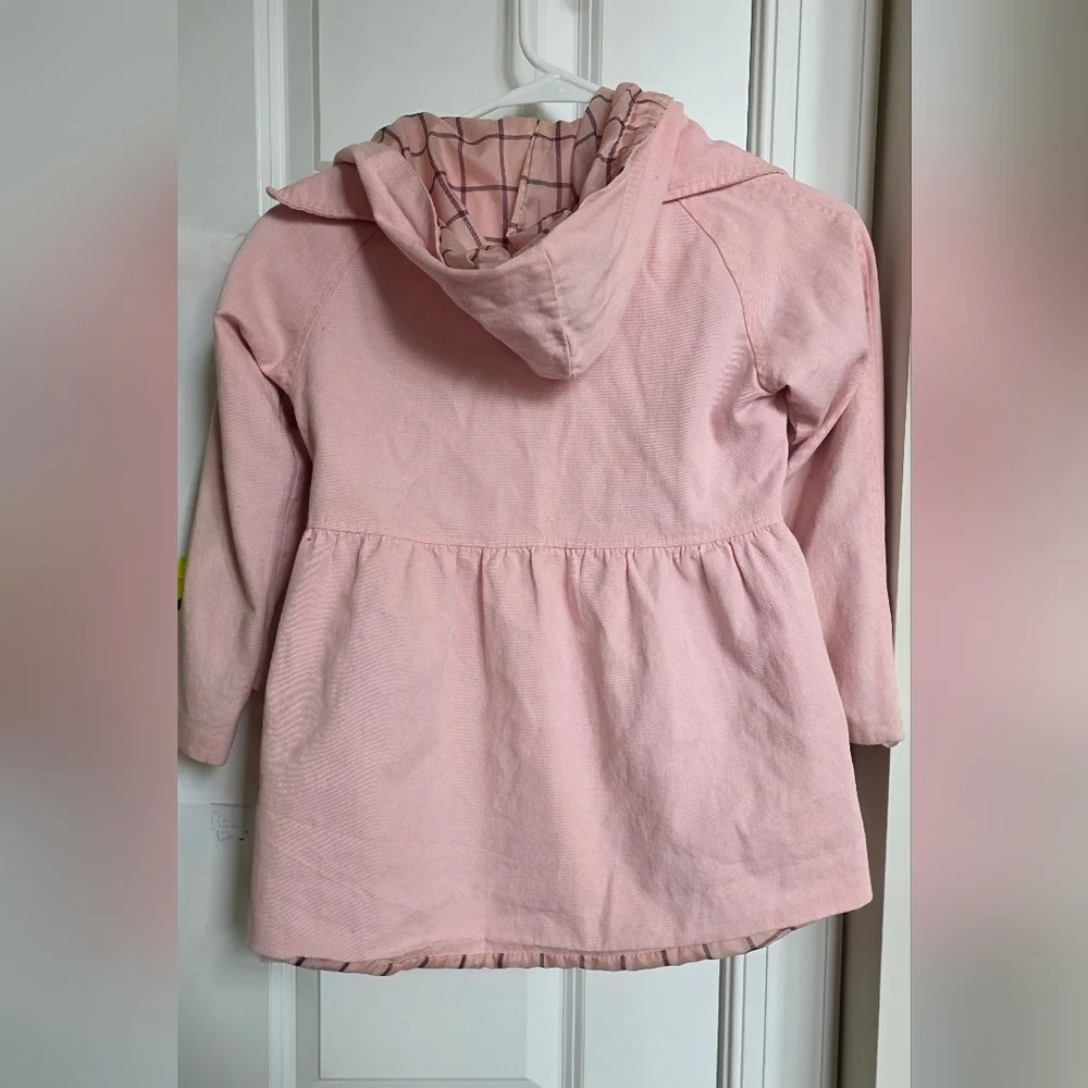 Girls Pink Hooded Coat Plaid Lined Button Front Jacket